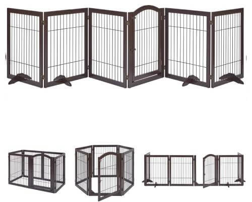 unipaws 144” Extra Wide Dog Gate and Pet Playpen, Free Standing Tall Dog Fence with Walk Through Door, Dog Barriers for Home