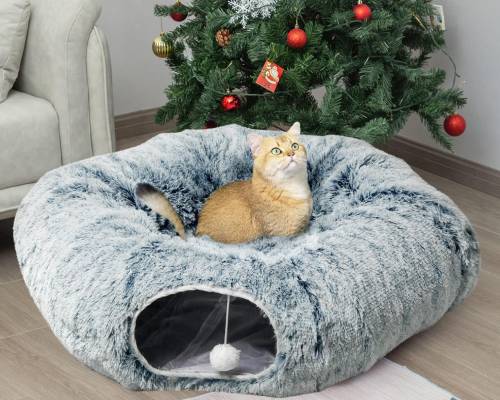AUOON Cat Tunnel Bed with Central Mat,Big Tube Playground Toys