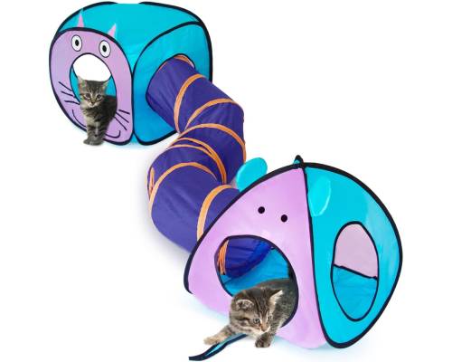Cat Tunnels for Indoor Cats - 3-Piece Interactive Large Cat Tunnel with with Crinkle Cubes and Charming Design