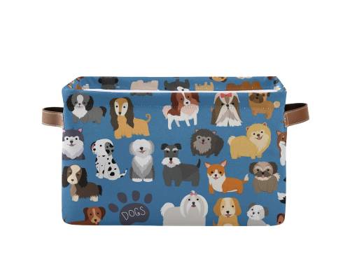 Cute Dogs Puppy Storage Bin Collapsible with Handle Rectangle Waterproof Cute Dog Puppy Basket