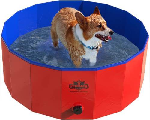 Dog Pool - Portable, Foldable 30.5-Inch Doggie Pool with Drain and Carry Bag