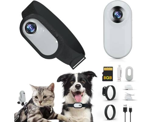 GHWMYD Cat Camera Collar, HD 1080P Wireless Dog Collar Camera with 8GB SD Card