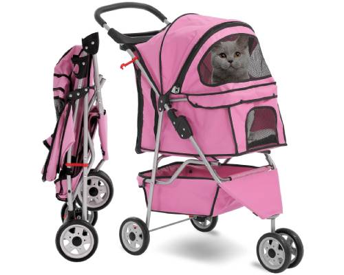 HCY Folding Dog Stroller, 3 Wheels Pet Strollers Pet Gear for Small Medium Cats