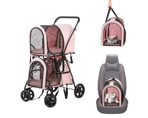 LUCKYERMORE Double Pet Stroller for Dogs Cats