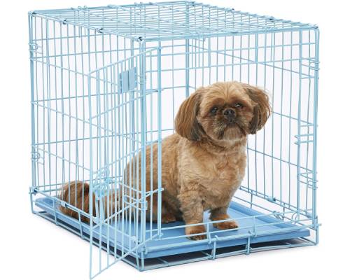 MidWest Homes for Pets Single Door Blue Folding Metal Dog Crate w/ Divider Panel