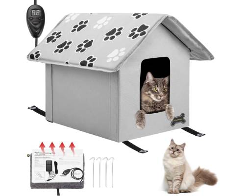 Outdoor/Indoor Heated Cat House, Petfactors Cat Bed