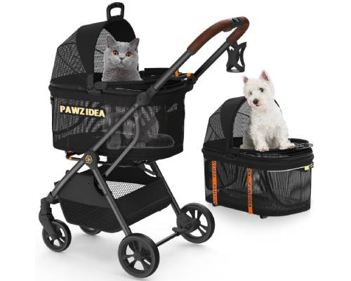 PAWZIDEA Dog Stroller 4 in 1, Pet Stroller for Cats with Detachable Carrier