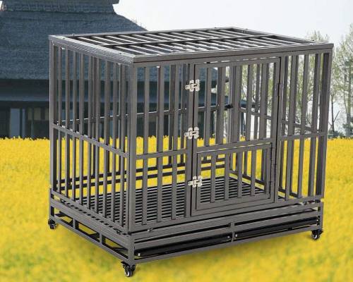 SMONTER 46_ Heavy Duty Strong Metal Dog Cage Pet Kennel Crate Playpen Wheels