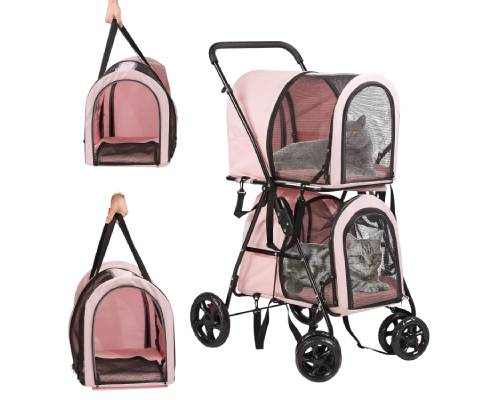 Vilobos Double Pet Stroller with 2 Detachable Carrier Bags, Foldable Cat Stroller
