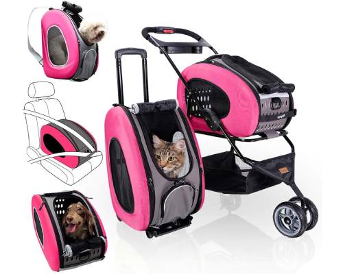 ibiyaya - Compact 5-in-1 Convertible and Foldable Small Pet Carrier and Stroller