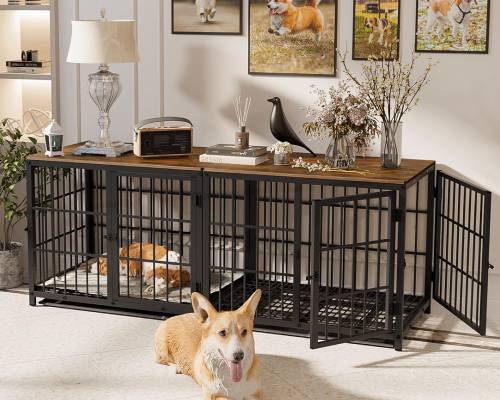 heavy duty dog crate furniture_ 72Inch chew resistant TV stand style doggie metal